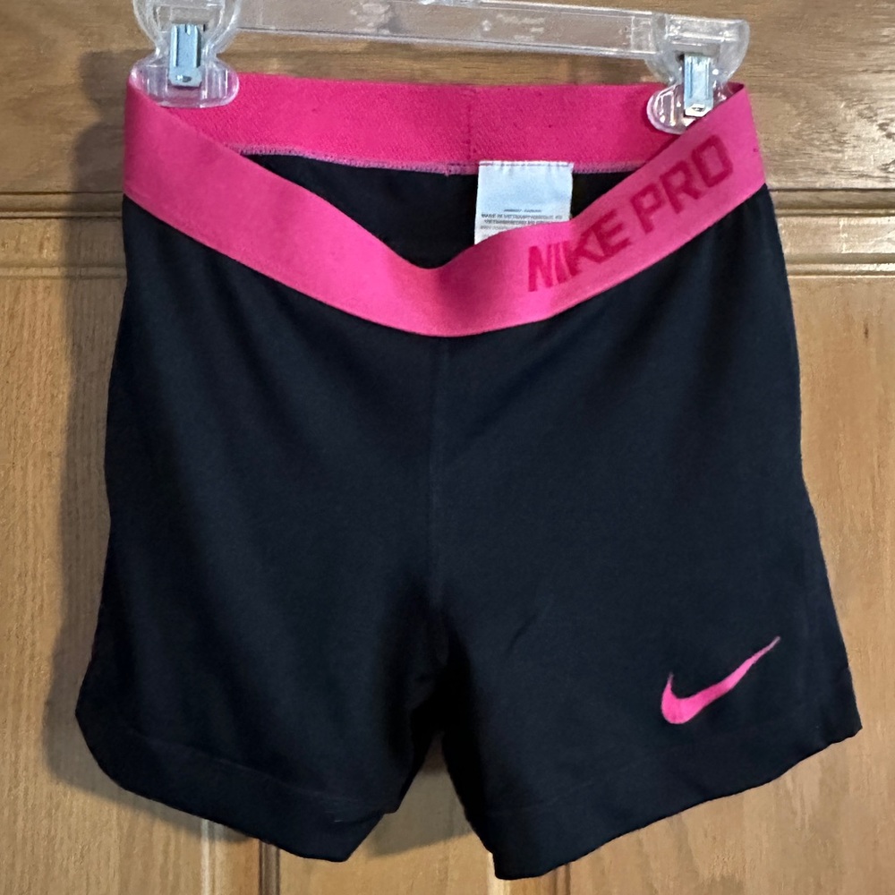 Small Nike Pro Women's Black and Pink Shorts